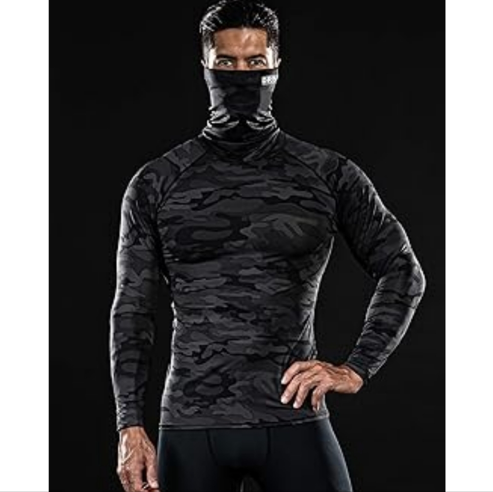 Drskin Mask Turtleneck Compression Baselayer Shirt in Gray Camouflage Size M
